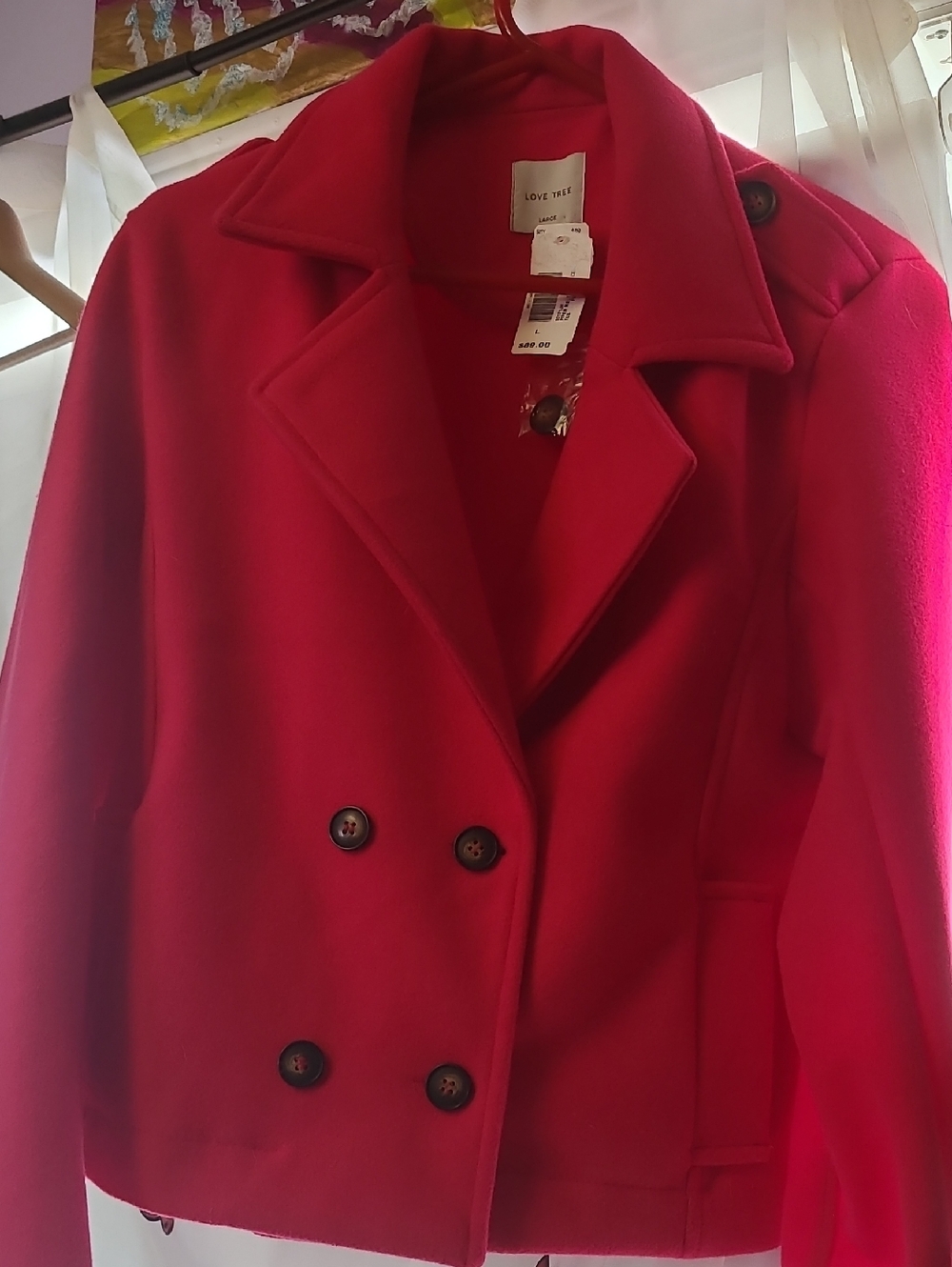 Love Tree Hot Pink Double-Breasted Pea Coat